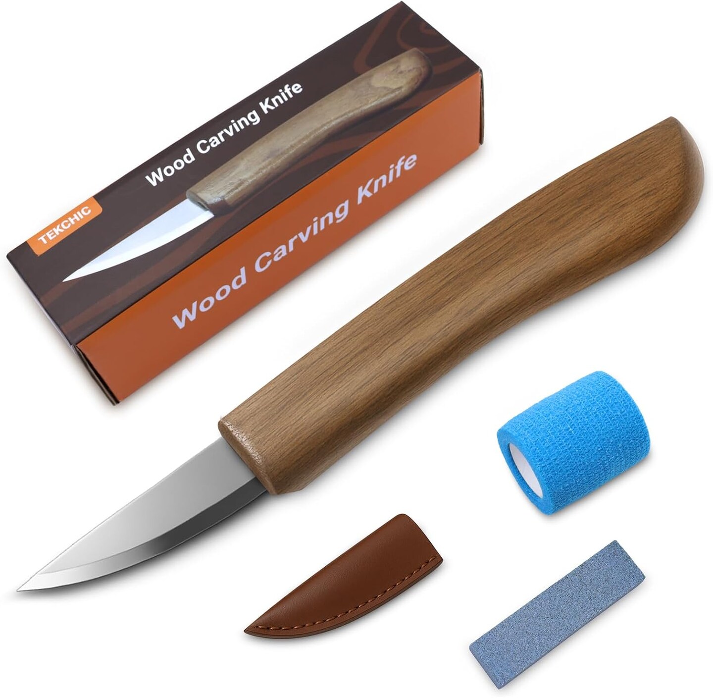 Wood Carving Knife for Beginners – Whittling Knife with Walnut Handle & Leather Sheath for Adults, Professionals & Woodworking Enthusiasts (Brown)