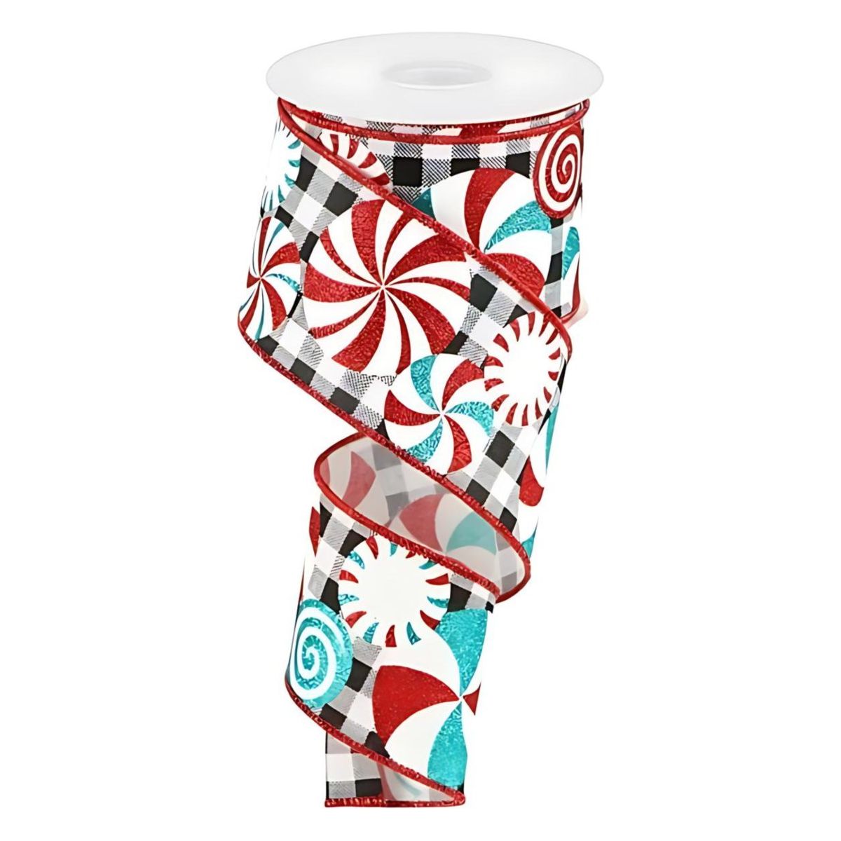 2.5&#x22; Peppermint Gingham Royal Ribbon: Black/White (10 Yards)