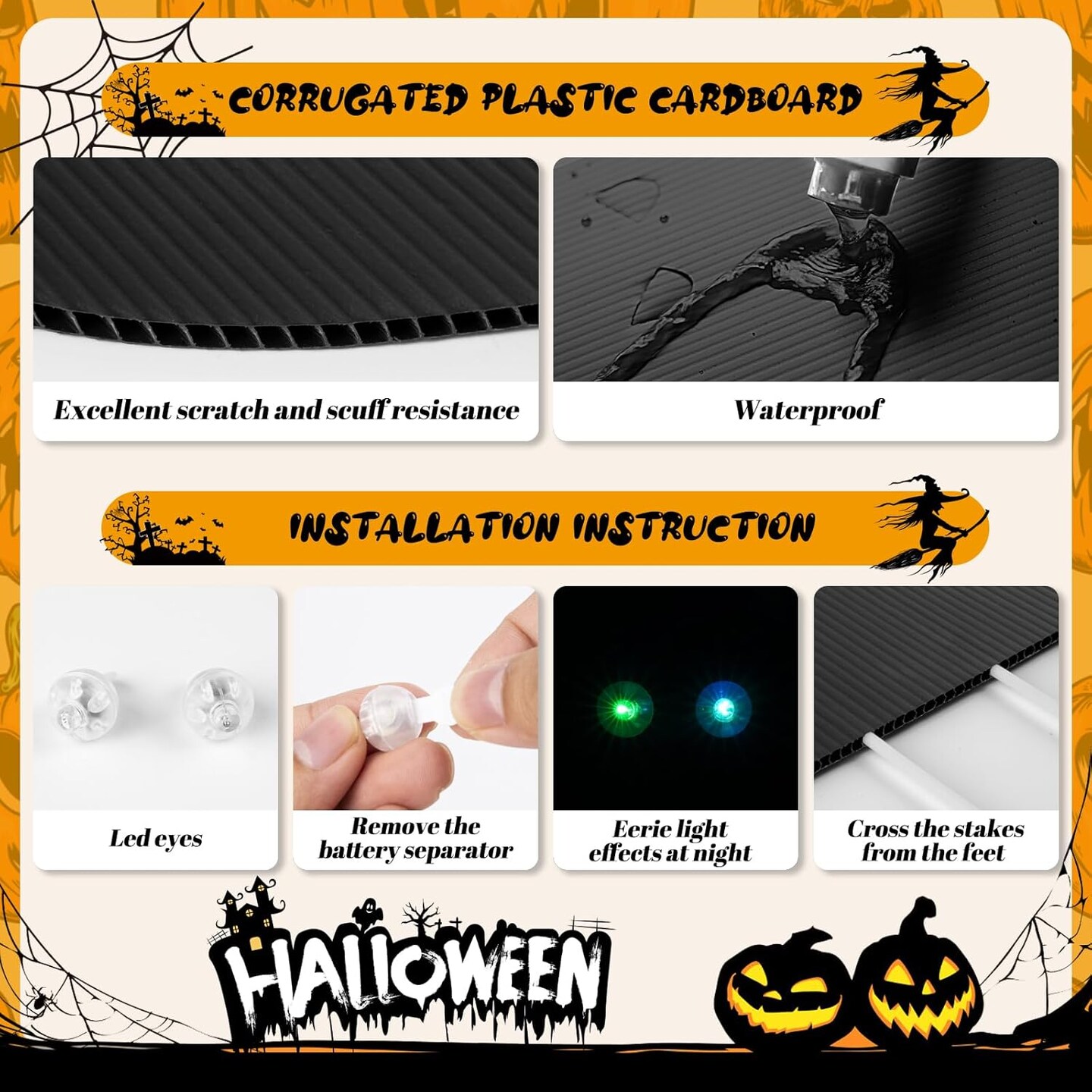 6Pack Black Cat Halloween Decor Yard Signs, Scary Cat Silhouette