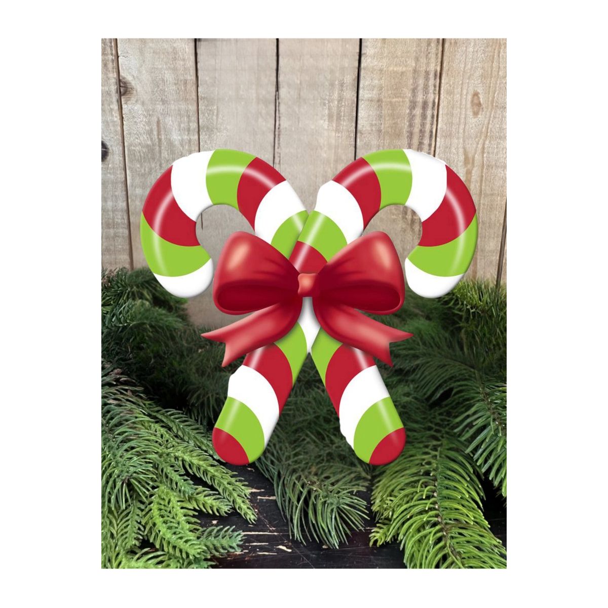 13&#x22; Metal Embossed Candy Canes: Lime Green/Red
