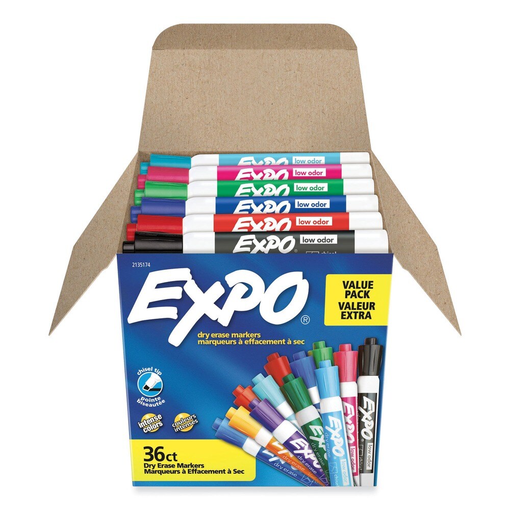 EXPO Broad Chisel Tip Low Odor Dry Erase Vibrant Color Markers - Assorted Colors (36/Pack)