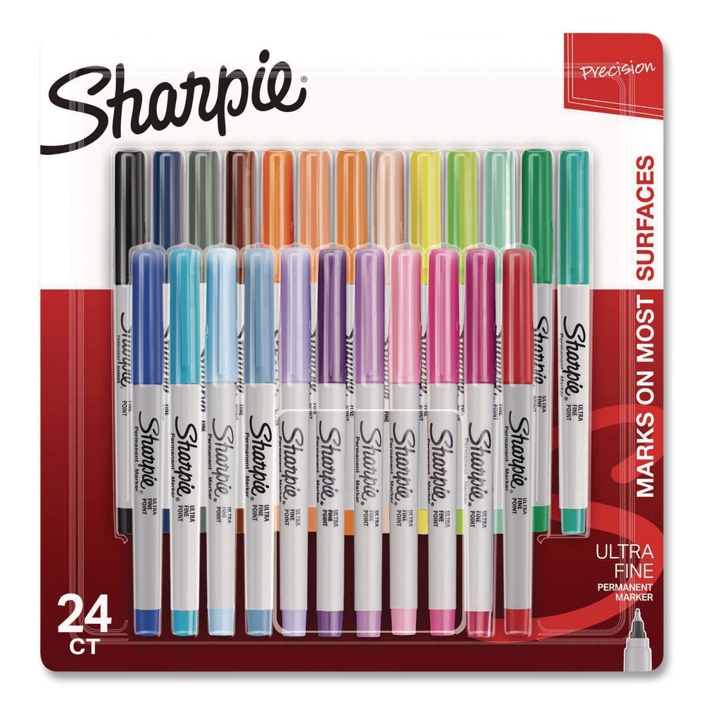Sharpie Ultra Fine Tip Permanent Marker Ultra Fine Needle Tip Assorted Colors 24/Pack