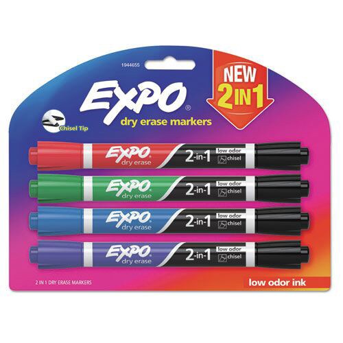EXPO Fine/Broad Chisel Tips 2-in-1 Dry Erase Markers - Assorted