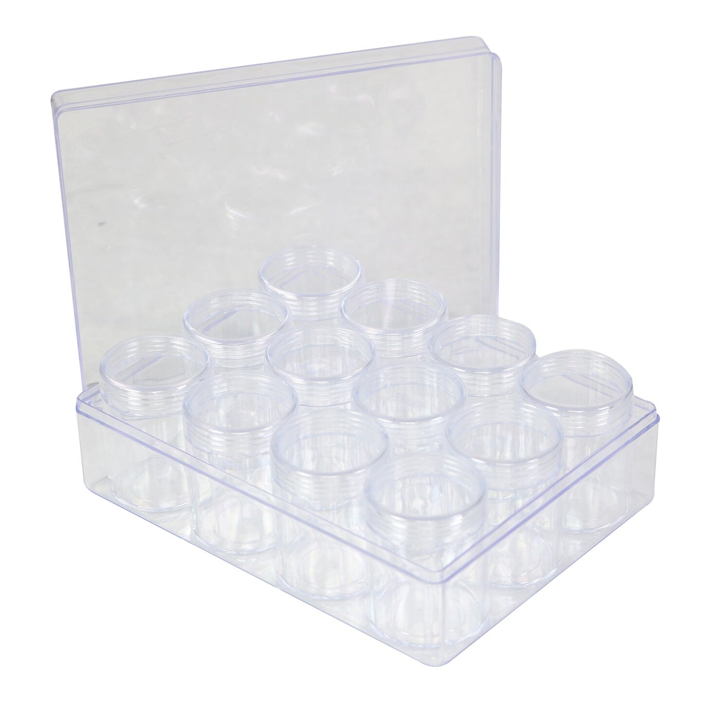 Everything Mary Clear Bead Organizer with 12 Removable Jars – Portable Storage for Jewelry, Diamond Art, and Small Craft Supplies