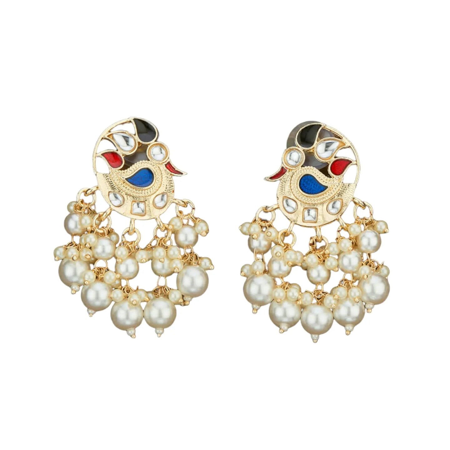 Indian Peacock Earrings for Women - Indian Jhumka Earrings for Women Chandbali Earring in Golden Tone Faux Pearl Bollywood Style Chandelier Dangle Earrings Jewelry for Bride Gift for Her