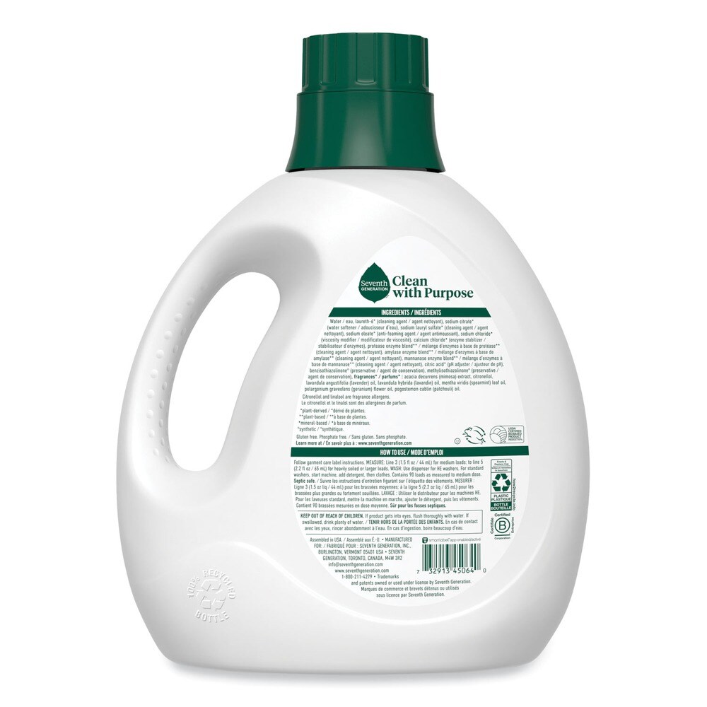 Seventh Generation 135 oz. Bottle Natural Liquid Laundry Detergent - Fresh Lavender (4/Carton)