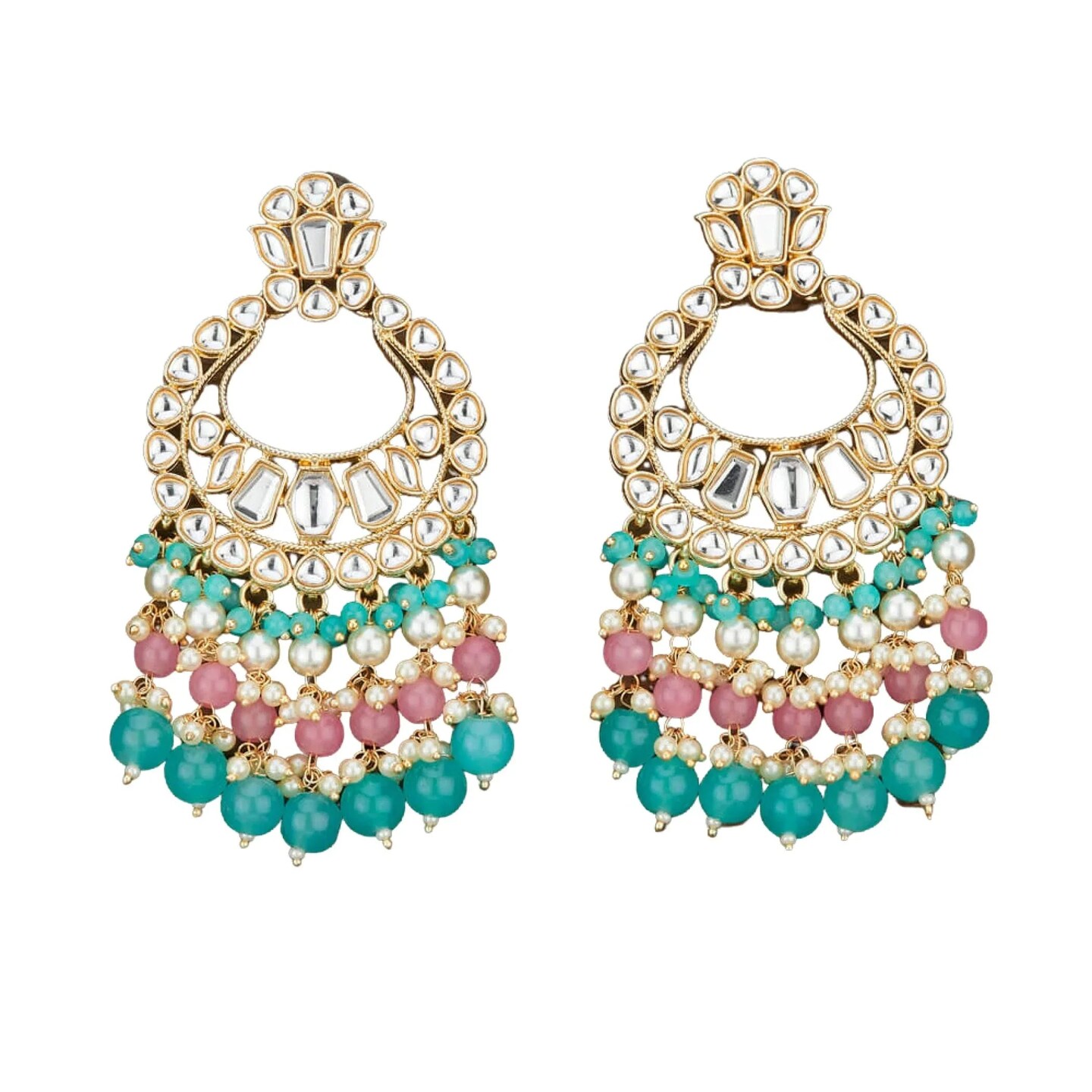 Oversized / Big Indian Jhumka Earrings for Women - Vintage Indian Jhumki Ethnic Chandbali Earrings Faux Kundan & Pearl Beaded Bollywood Style Dangle Earring Jewelry for Bride | Birthday Gift for Her