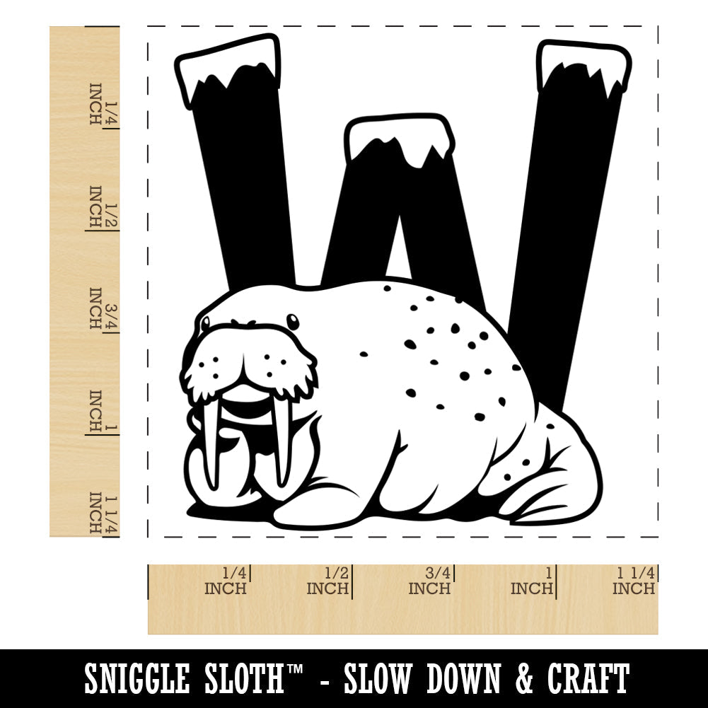 Animal Alphabet Letter W for Walrus Square Rubber Stamp for Stamping Crafting