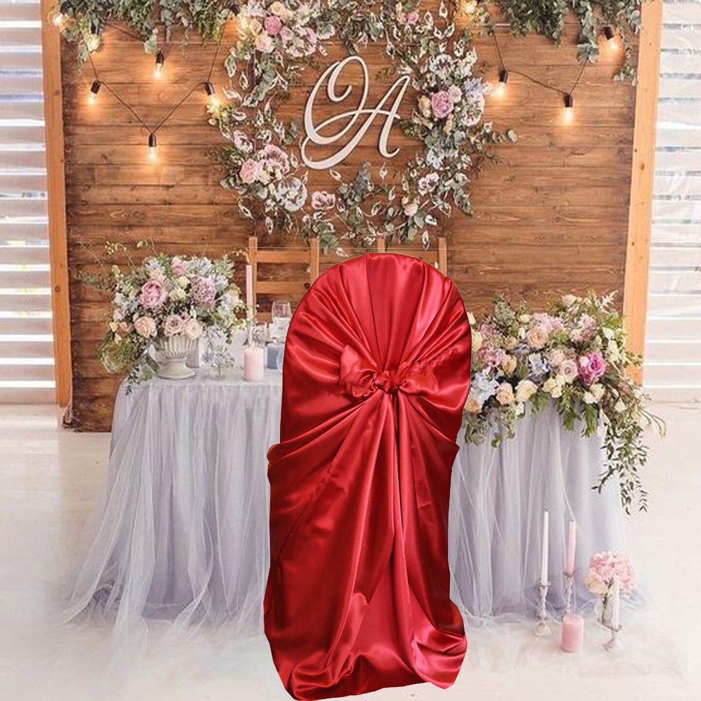 1 Piece Satin Universal Self Tie Chair Slipcover Apple Red