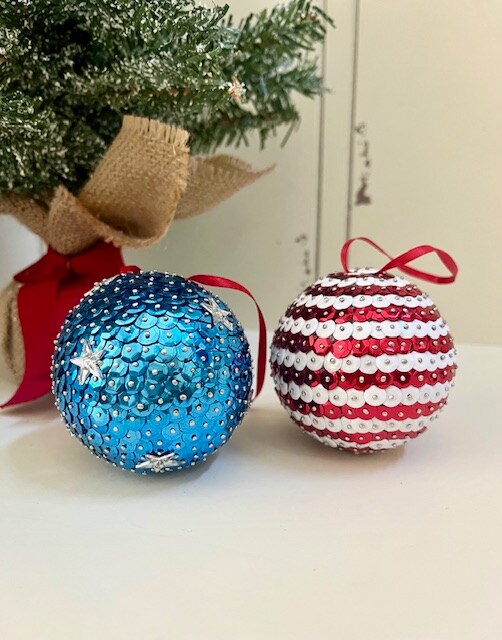 Vintage Style Sequin Christmas Ornaments - Patriotic, 4th of