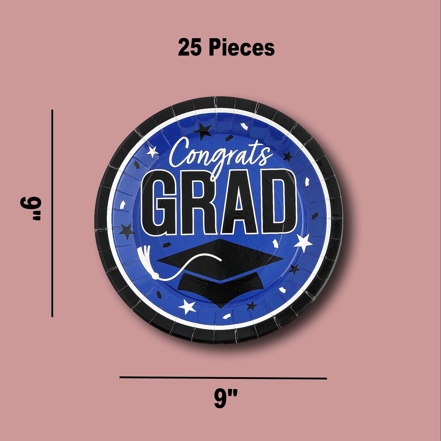 25 Count Blue Congrats Grad Paper Plates 9 Inch Graduation Party Supplies for School Colors