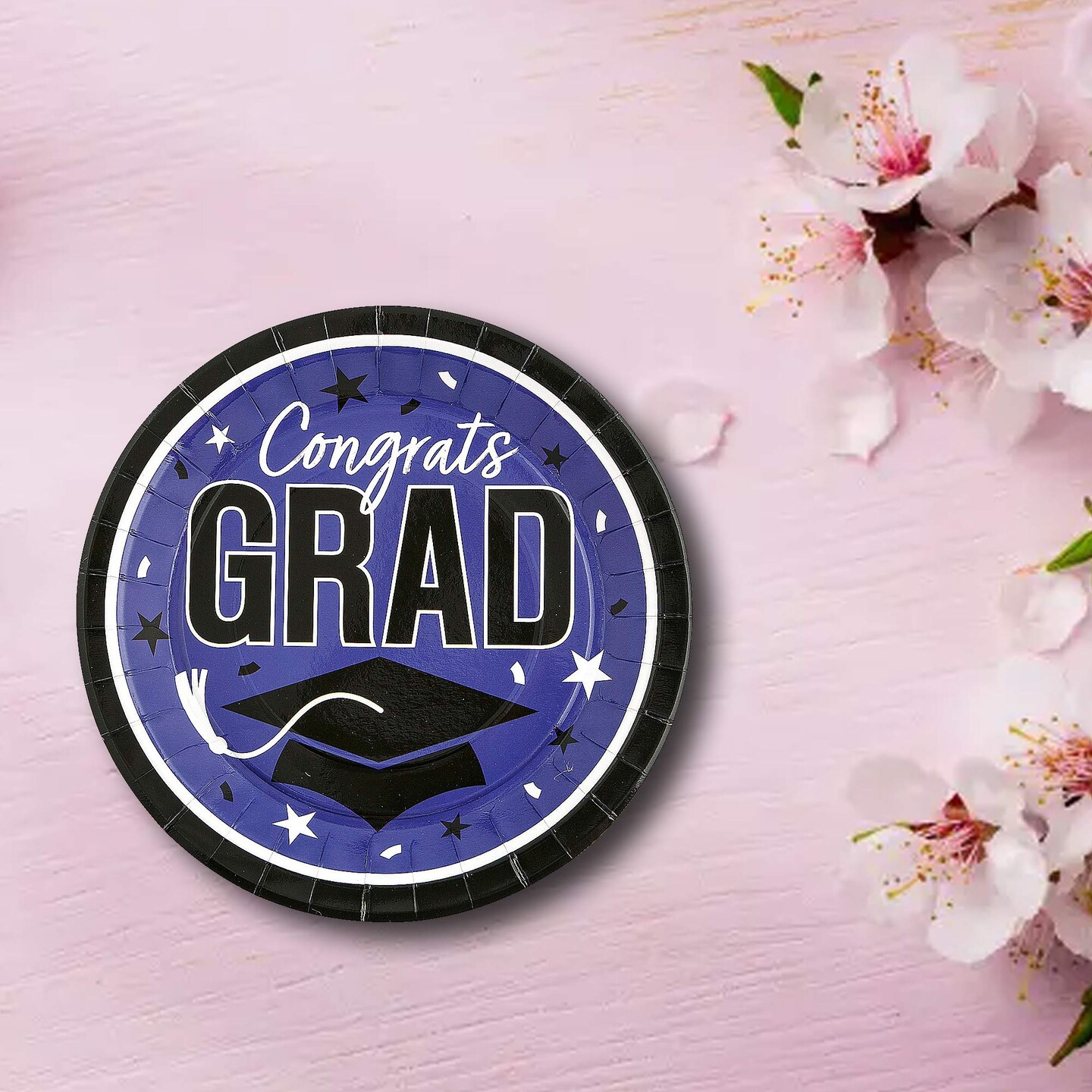 25 Count Purple Congrats Grad 9 Inch Round Plates for Colorful Graduation Decorations