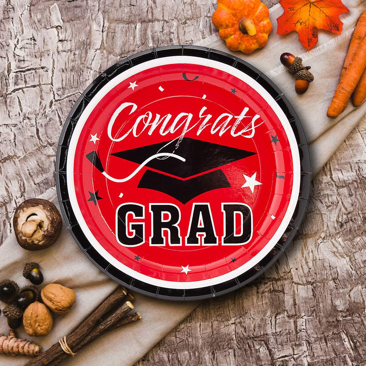 25 Count Red Congrats Grad Solid Color Paper Dessert Plates 7 1/4" Graduation Party Plates