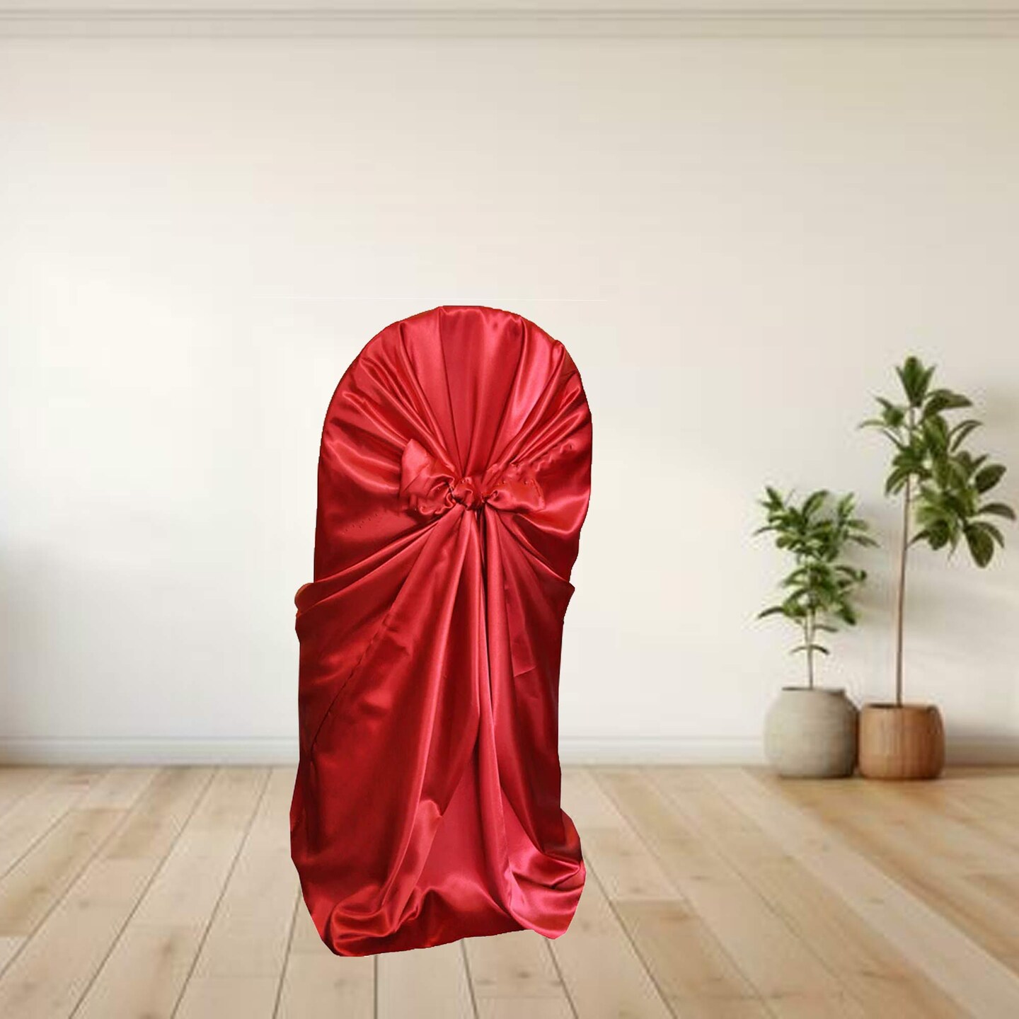 1 Piece Satin Universal Self Tie Chair Slipcover Apple Red