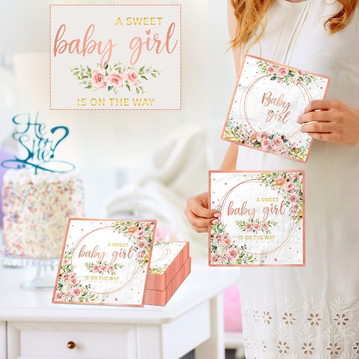 40pcs Sweet Baby Girl Rose Gold Baby Shower Napkins