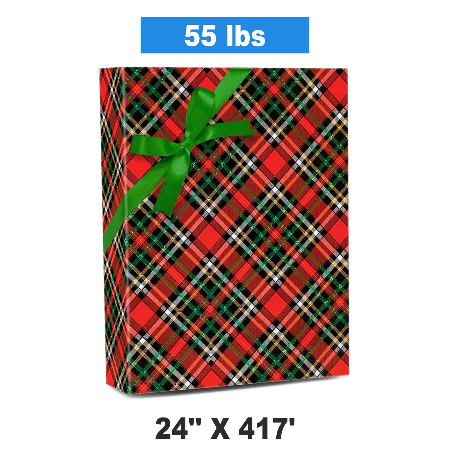 Plaid Christmas Wrapping Paper Red / Gold Holographic Plaid 24 &#x27;&#x27; &#xD7; 417 &#x27;
