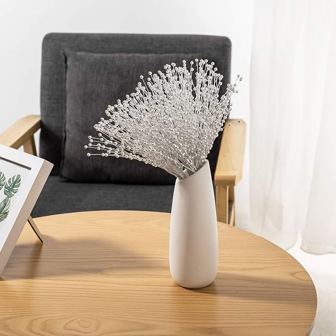 4mm Bead String Garland Beaded Spray Filler Floral Arrangements Tree Picks Wedding Party Decoration, Christmas Decorations, Christmas Tree Picks (Silver)