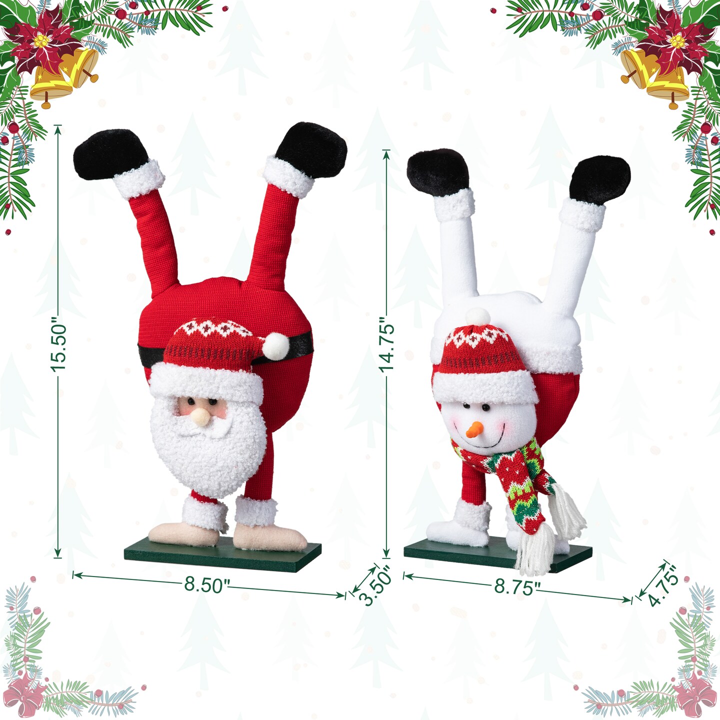 Set of 2 Upside Down Fabric Santa &#x26; Snowman Table D&#xE9;cor