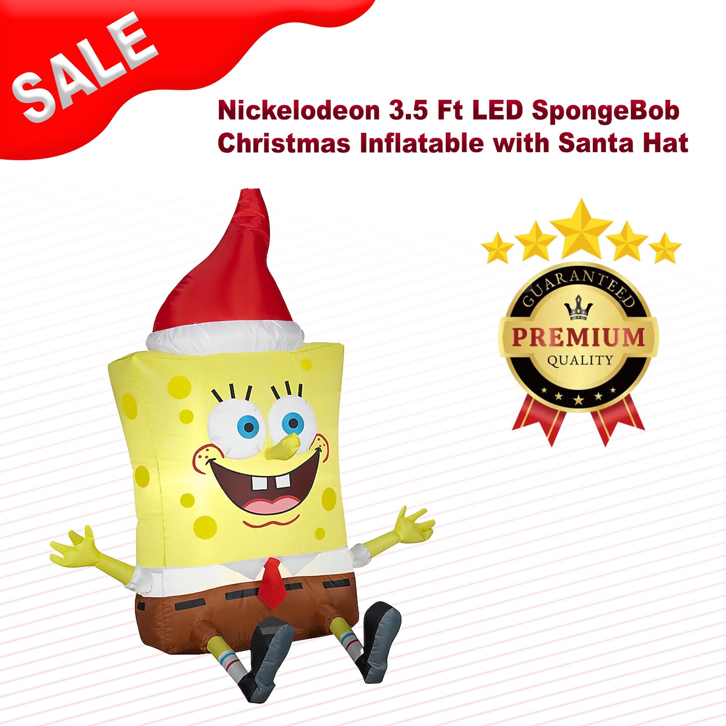 Nickelodeon 3.5 Ft LED SpongeBob Christmas Inflatable with Santa Hat