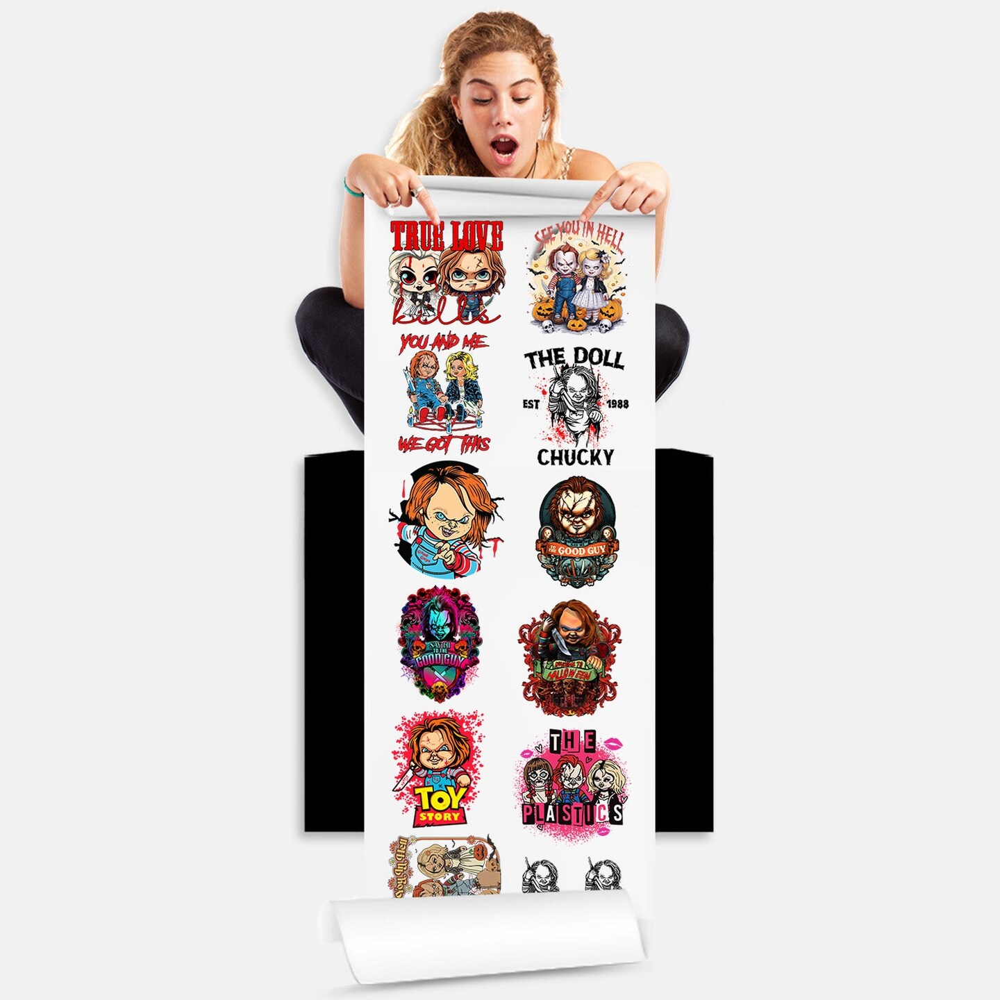 The Plastics Halloween DTF Transfer 22x60 Direct-to-Film Gang Sheets Iron On Transfers - 11 Adult Prints and 2 Pocket Prints