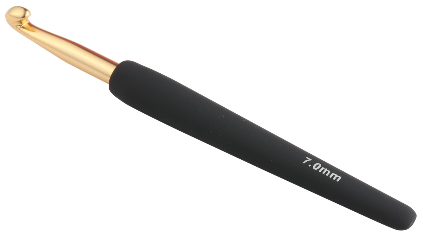 KnitPro Gold Aluminium Crochet Hook W/Black Handle-Size 7.00mm