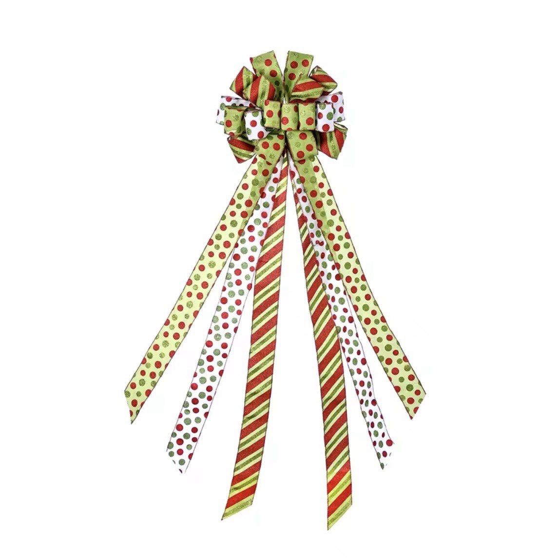 Christmas Tree Topper Wreath Bow Large Green Christmas Bow Tree Topper Red Green Dot Gift Bow for Xmas Ornament Holiday Decoration