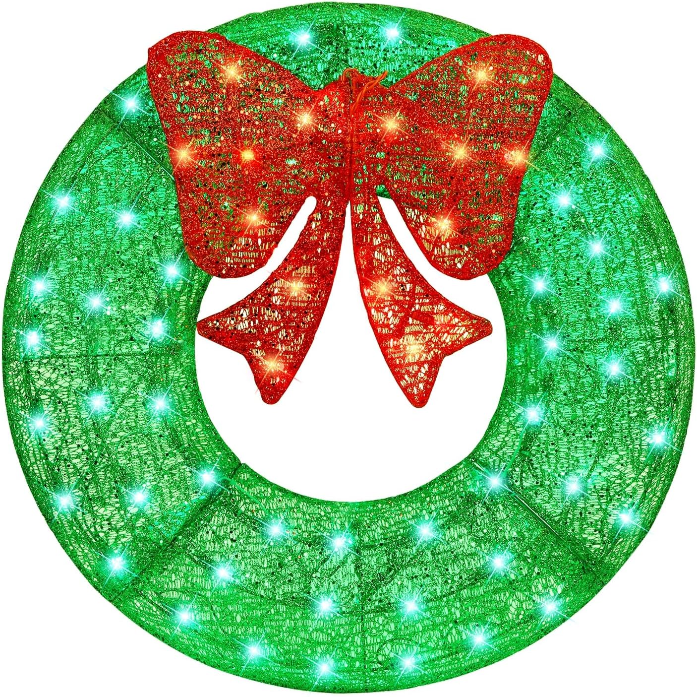26 Inch Christmas Wreath, Outdoor Christmas Wreath Decoration, Lighted Xmas Wreath for Christmas Home Wall Door Decoration (Green)