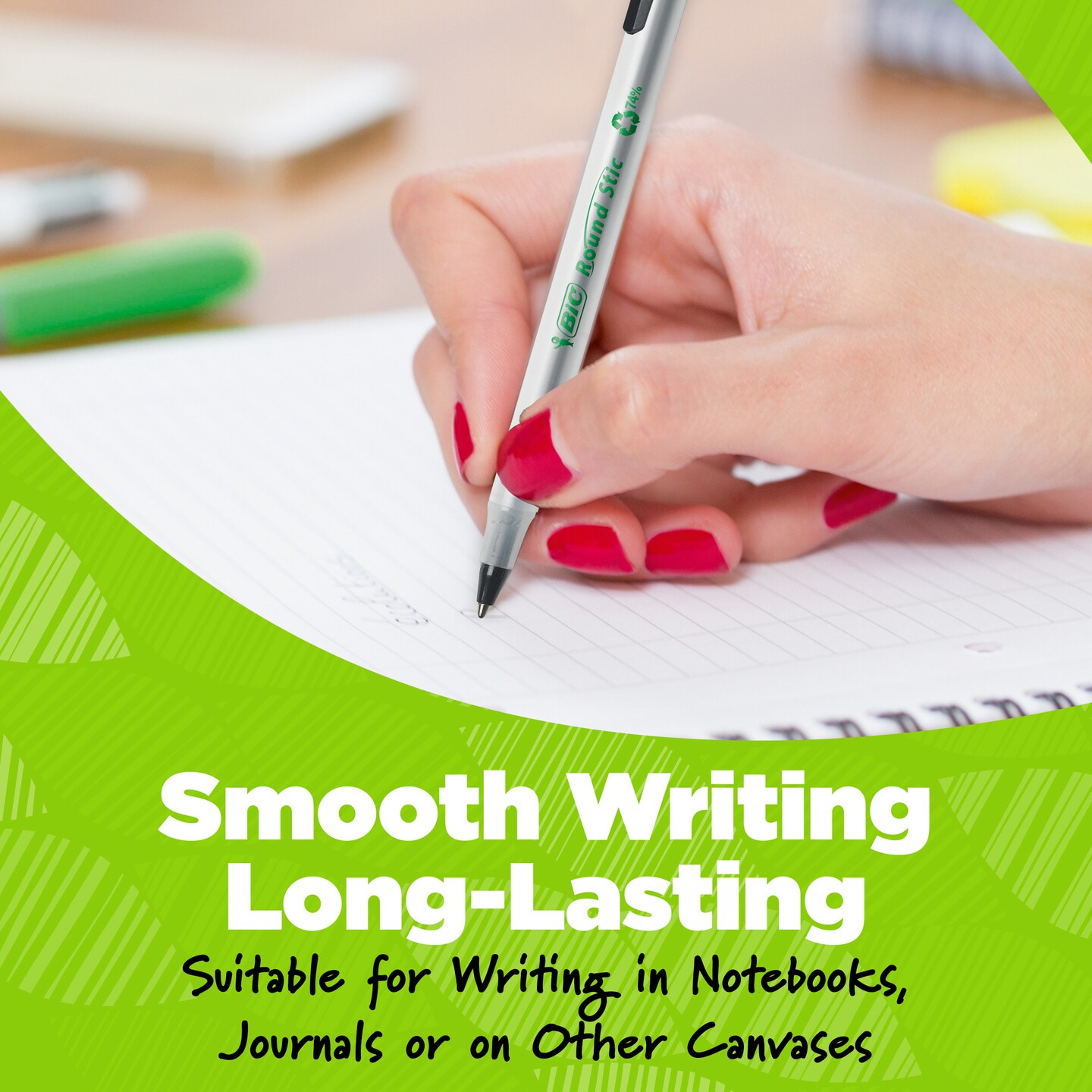 BIC Ecolutions Round Stic Ballpoint Pens, Medium Point (1.0mm), 50-Count Pack, Black Ink Pens Made from 97% Recycled Plastic