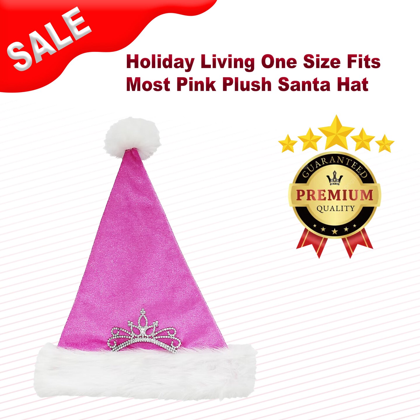 Holiday Living One Size Fits Most Pink Plush Santa Hat