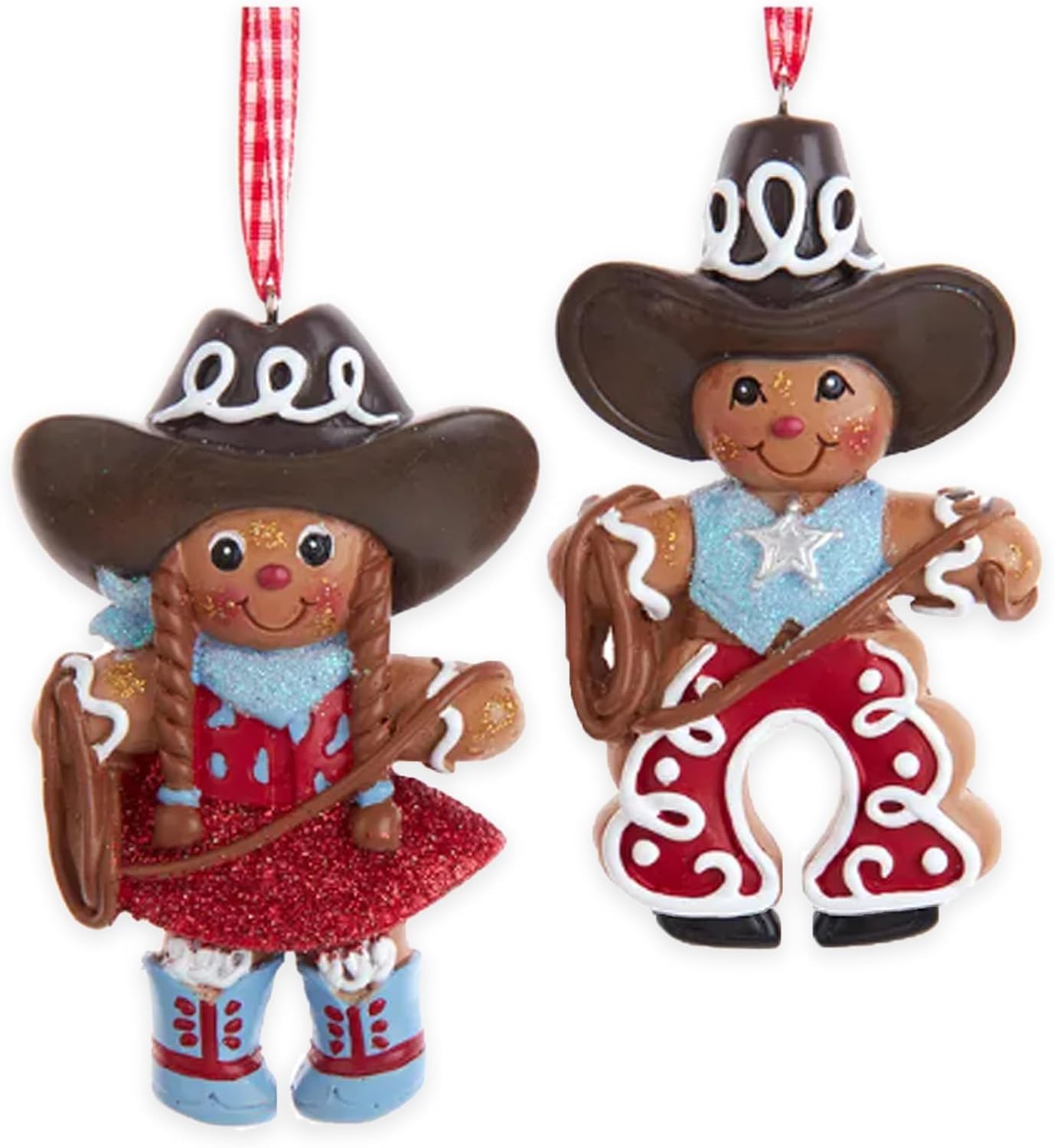 4&#x22; Gingerbread Cowboy &#x26; Cowgirl Ornaments &#x2013; Set of 2 Fun Christmas Decorations