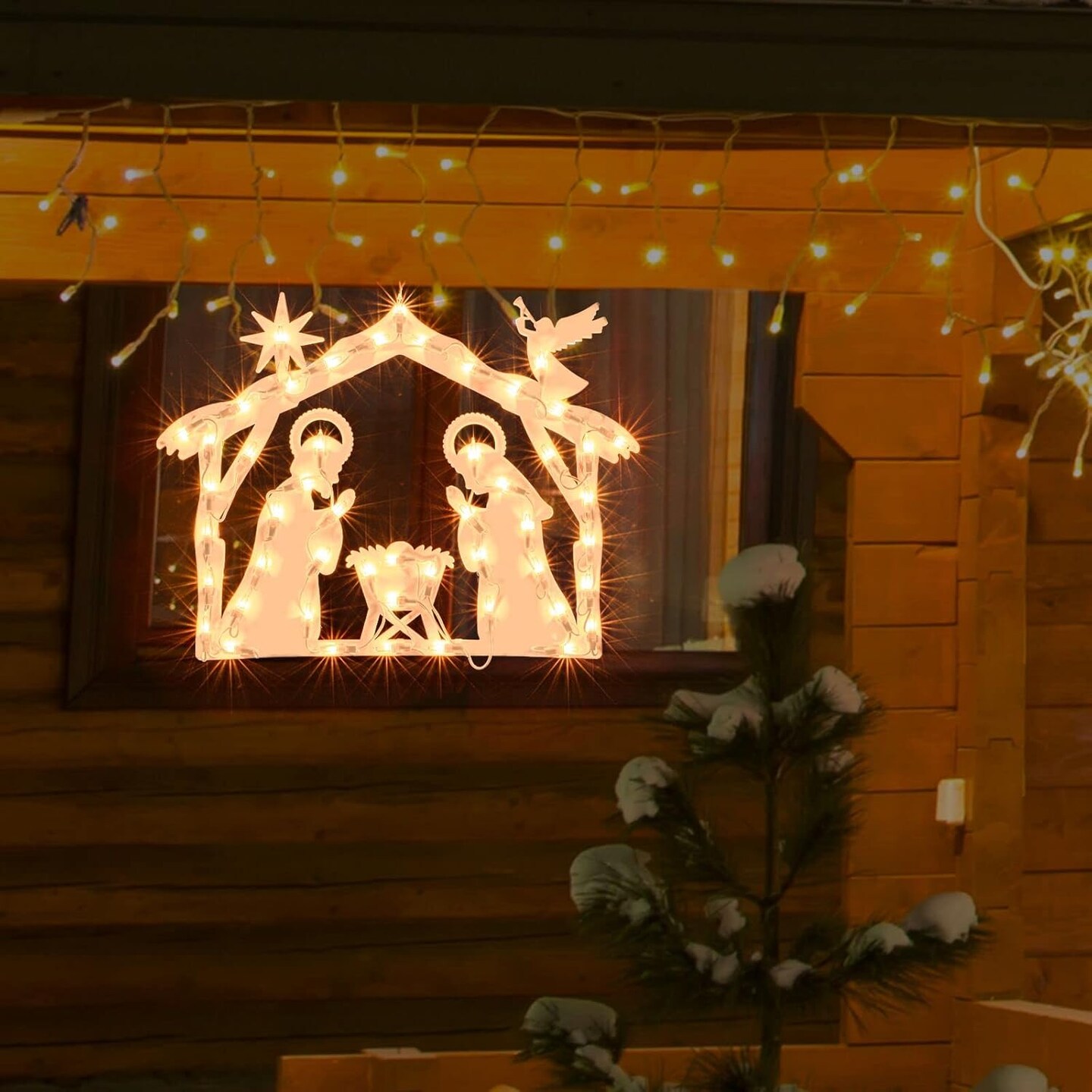 Lighted Nativity Christmas Window Decoration - Silhouette Lights for Home, Party, Patio, Lawn, Garden