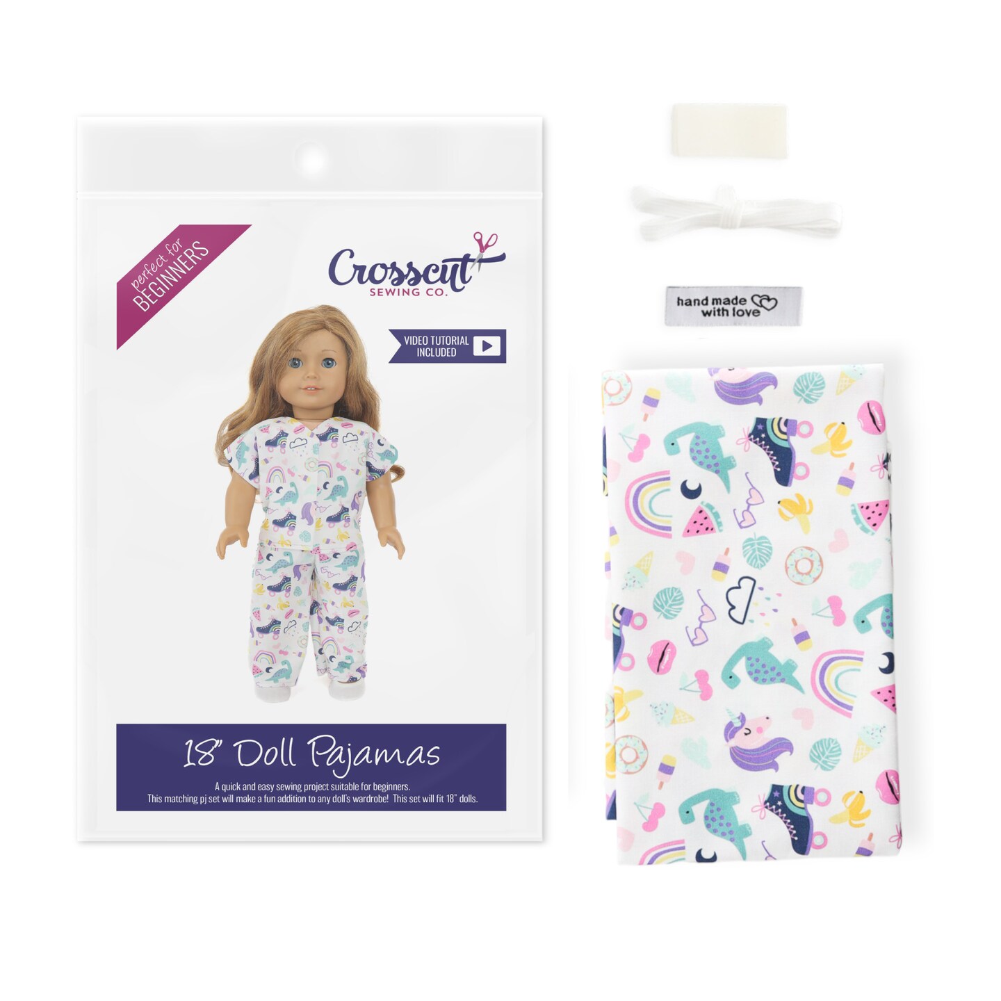 Crosscut Sewing Co.® Doll Pajama Sewing Project Kit - Beginner Friendly DIY Sewing Kit