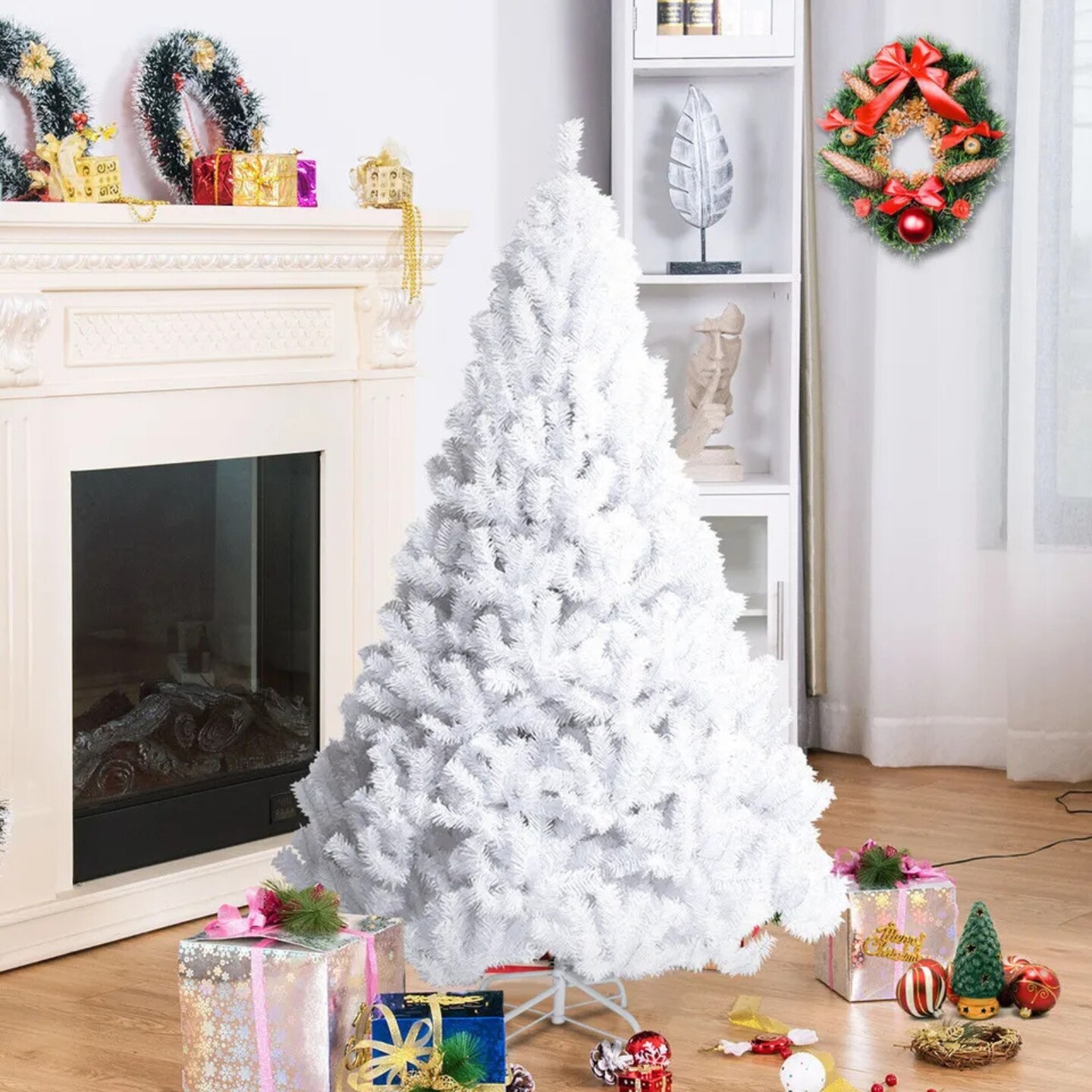 Kitcheniva White Holiday Pine PVC Artificial Christmas Tree With Stand 6 FT