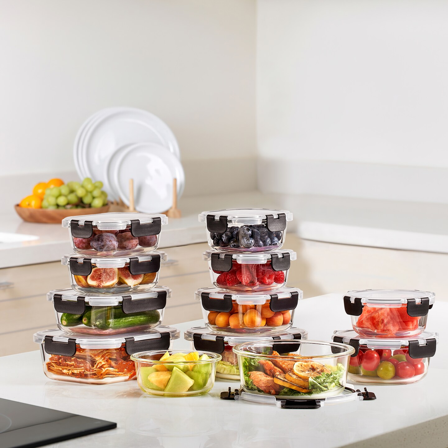 Sorbus Airtight Glass Meal Prep Containers, Dishwasher and Oven Safe Reusable Meal Prep Containers 24 Piece Set