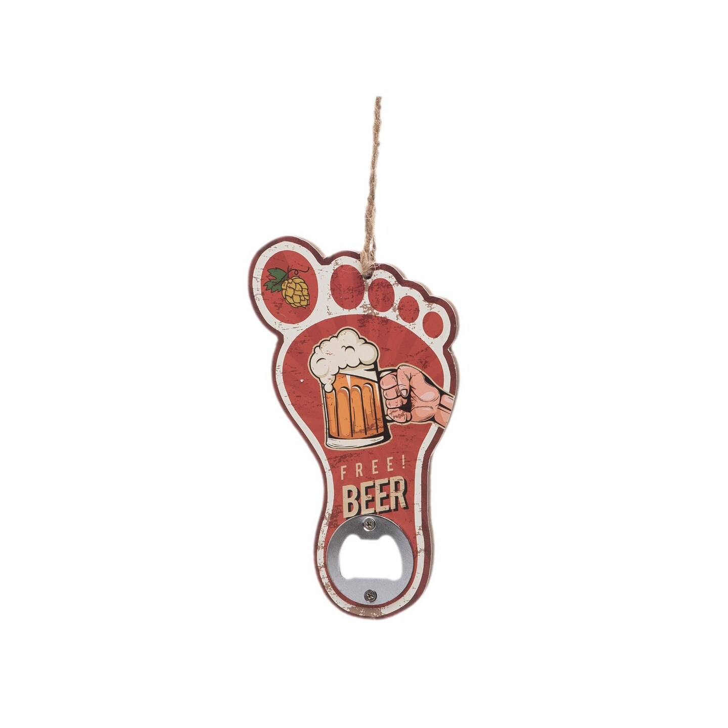 Free Beer Footprint Bottle Opener Vintage Wood Composite Home Decor 3.9 X 0.4 X 6.7