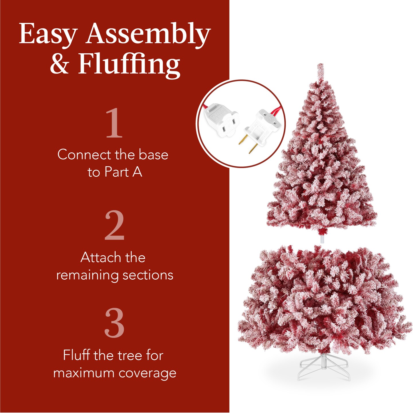 Best Choice Products Pre-Lit Red Christmas Pine Tree w/ Flocked Branches, Warm-White Lights