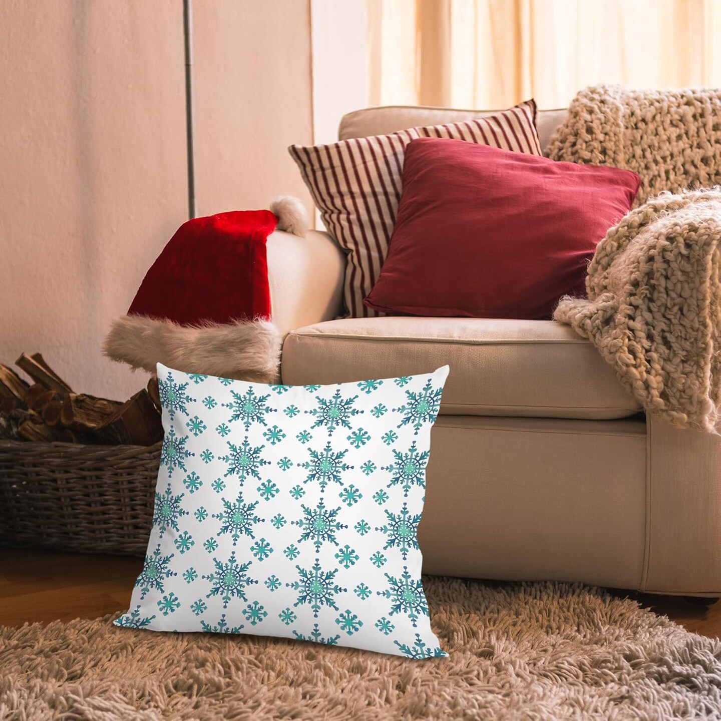 Snowflake Pillow Covers 18x18, Blue Christmas Pillow Covers, Winter Pillow Covers, Blue and White Christmas Decorations, Winter Home Decor, Christmas Living Room Bedroom Decor