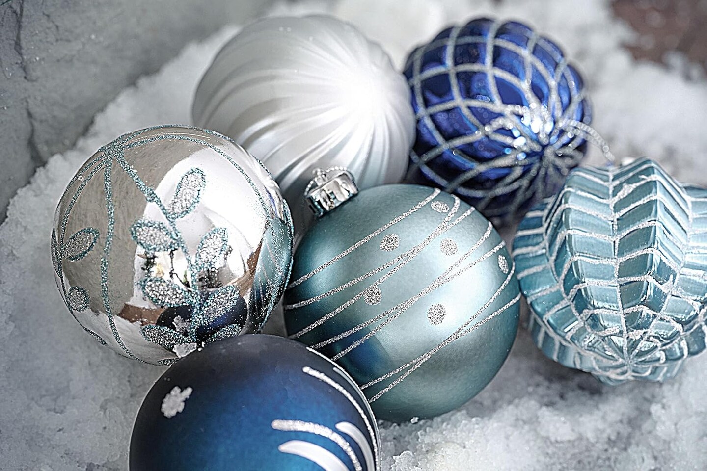 Christmas Ornaments Set, 16ct Navy Blue and Silver Shatterproof Fall Christmas Tree Decorations Ball Ornaments Bulk, 3.15 Inches Elegant Hanging Ornaments for Xmas Trees Decor