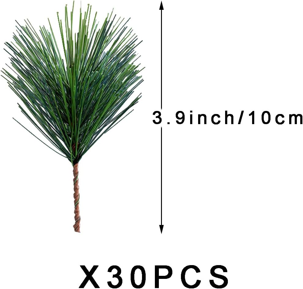 Green Plants Pine Needles Artificial Pine Needles Branches Fake Pine Picks for Christmas Garland Wreath Decorations (3.9inch)