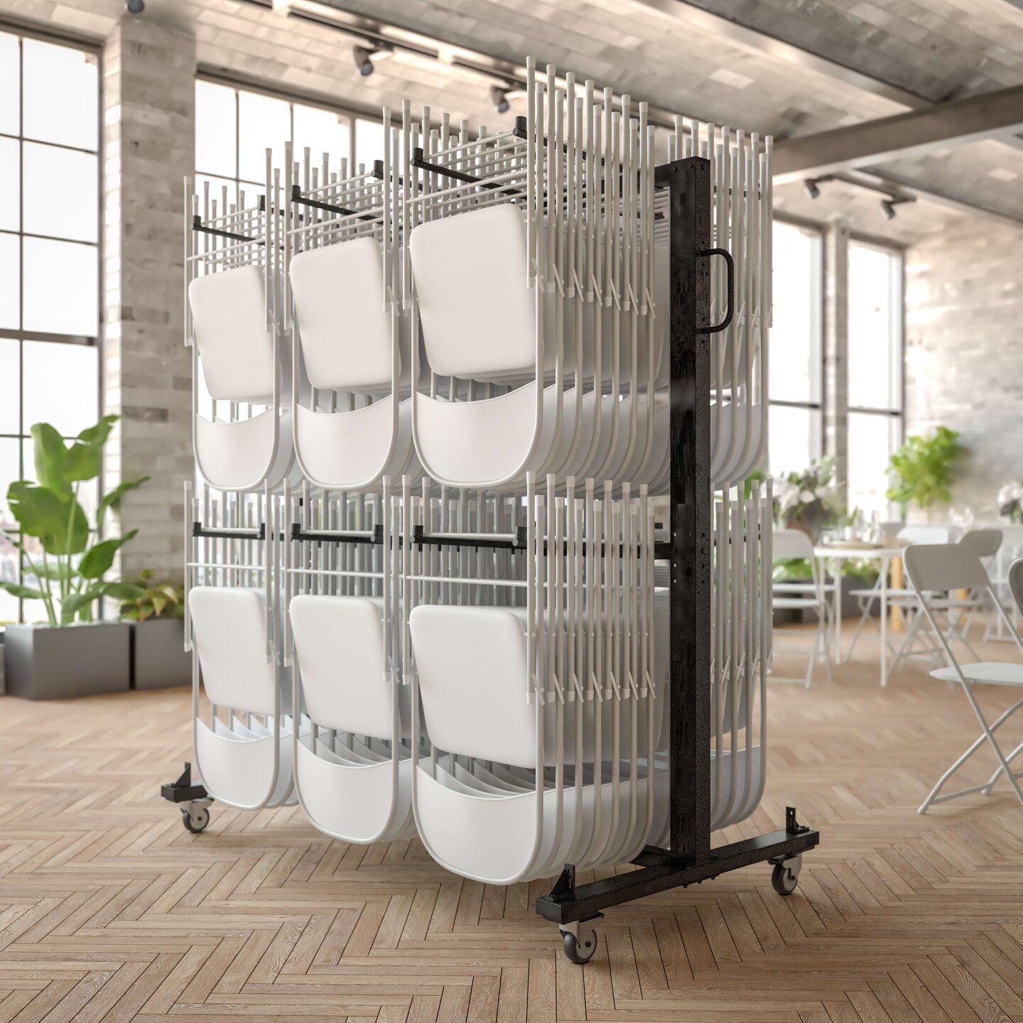 Emma and Oliver Kirk Heavy Duty Folding Table and Chairs Mobile Cart with Locking Wheels and Included Outdoor Cover and Bungee Cords