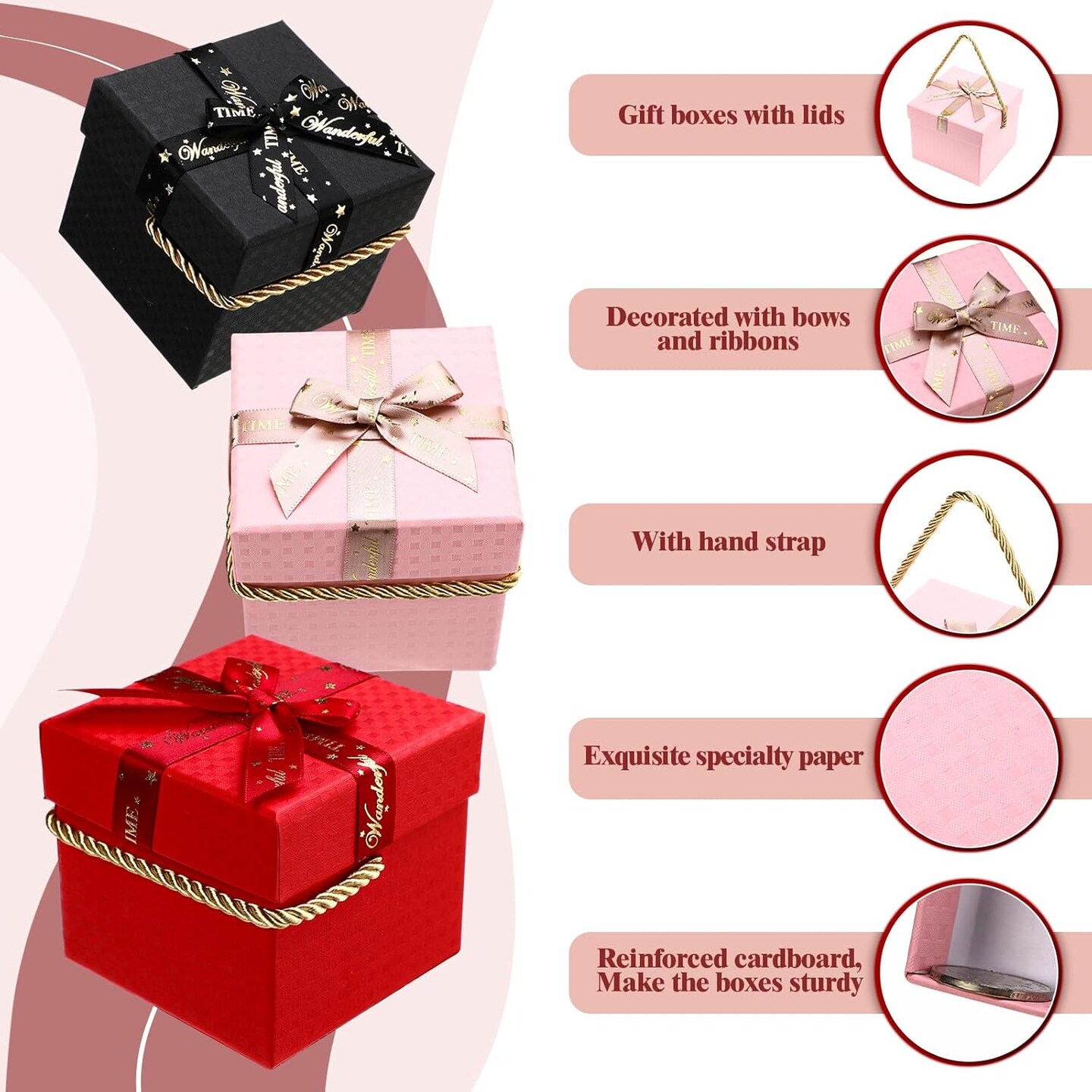 8 Pcs Christmas Boxes Decorative with Lid and Ribbon Nesting Gifts Boxes Assorted Sizes Multicolor Square Gift Wrapping Stacking Boxes for Xmas Wedding Anniversaries Birthday Party Presents