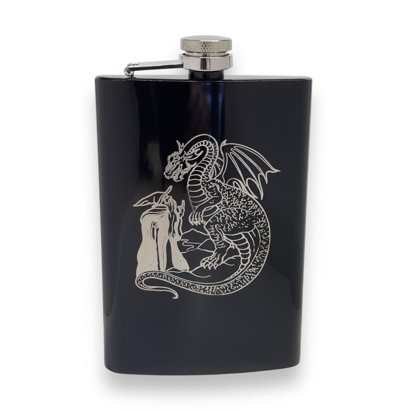 8oz Wizard and Dragon BLACK flask 8oz Wizard and Dragon BLACK flask