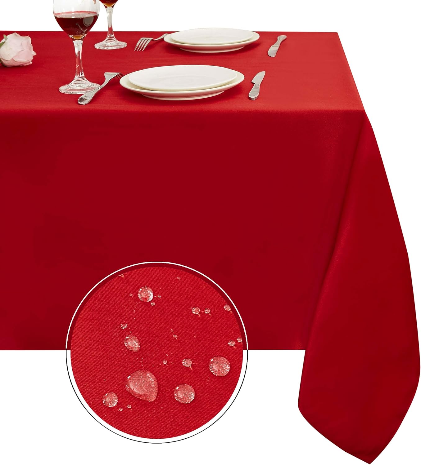 210GSM Rectangle Red Tablecloth, Christmas Decorations Table Cloth Waterproof, Table Cover Protector for Holiday Party Use (Rio Red,60 x 102 Inch)