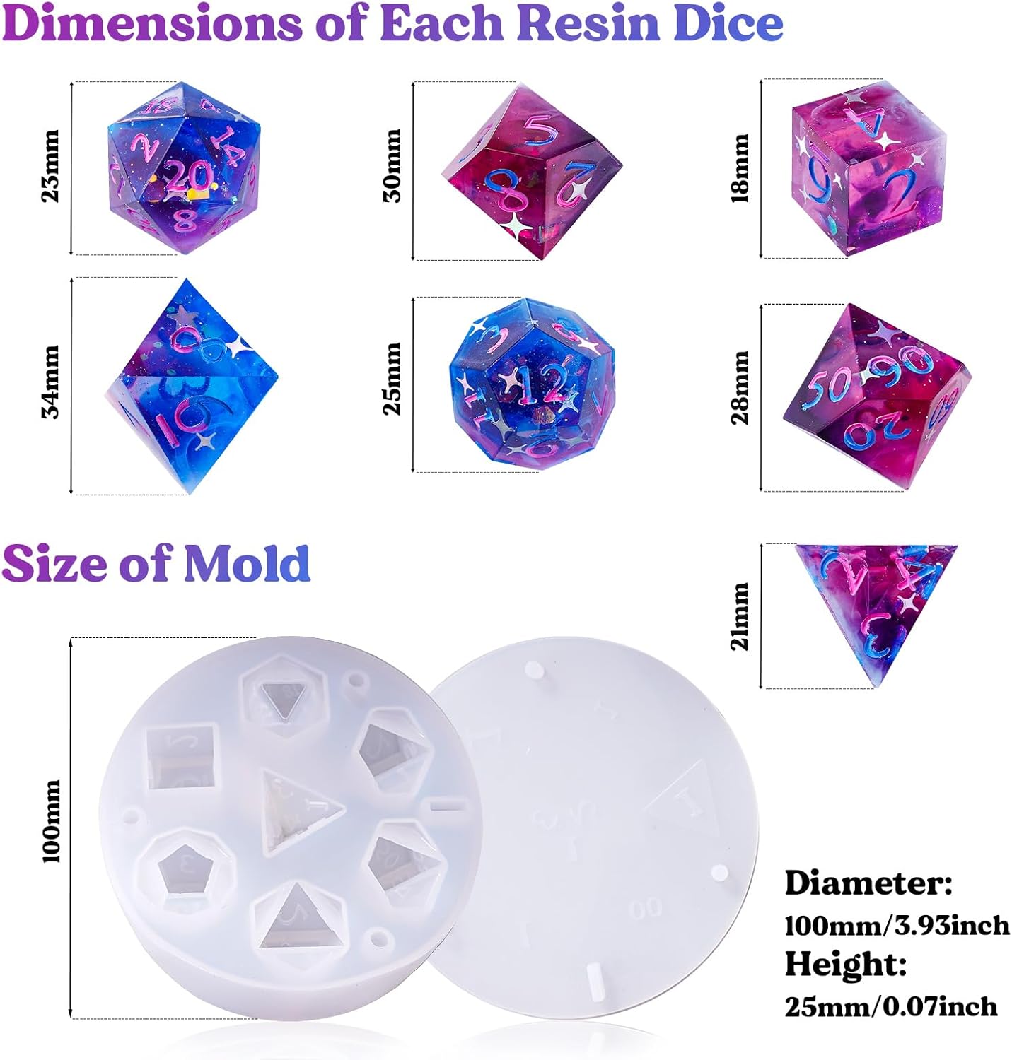 LET&#x27;S RESIN Dice Resin Molds Silicone, DND Dice Epoxy Resin Molds with 7 Standard Polyhedral Stereoscopic Dice Cavities, Silicone Molds for Epoxy Resin, DIY Dices Making, Table Board Game