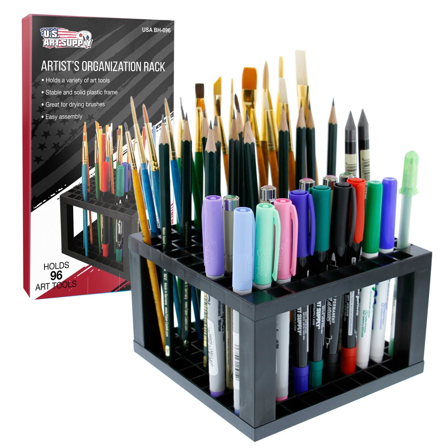 96 Hole Plastic Pencil &#x26; Brush Holder - Desk Stand Organizer Holder for Pens, Paint Brushes, Colored Pencils, Markers