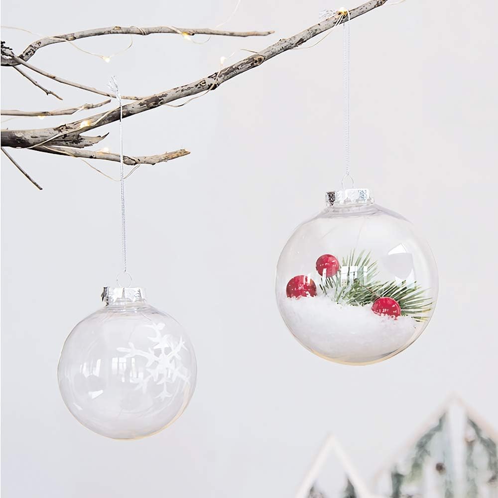 30 Pack 3.15 Inch Clear Plastic Fillable Ornament Balls, for DIY Craft Projects, Christmas, Wedding, Party, Home Decor