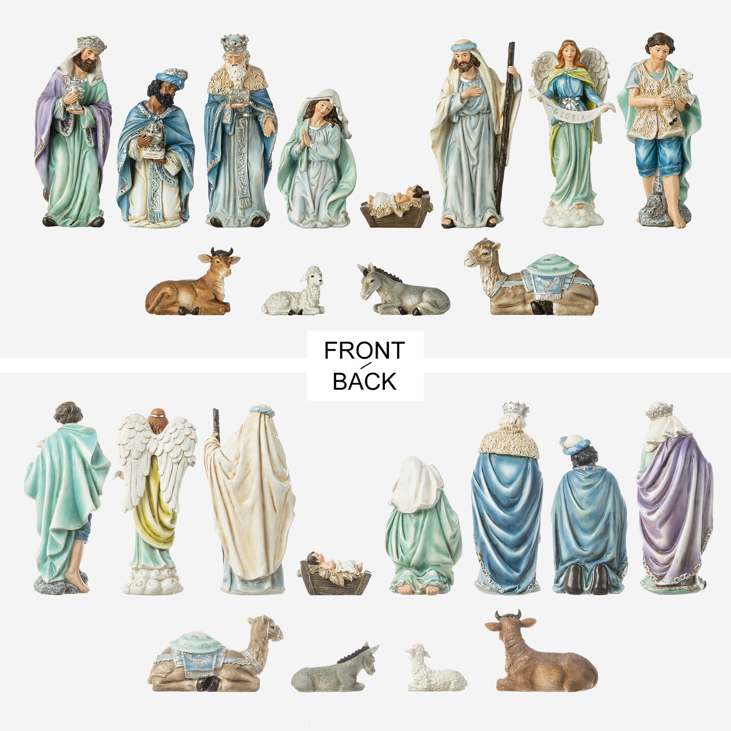 12pcs Deluxe Blue Resin Nativity Figurine Set