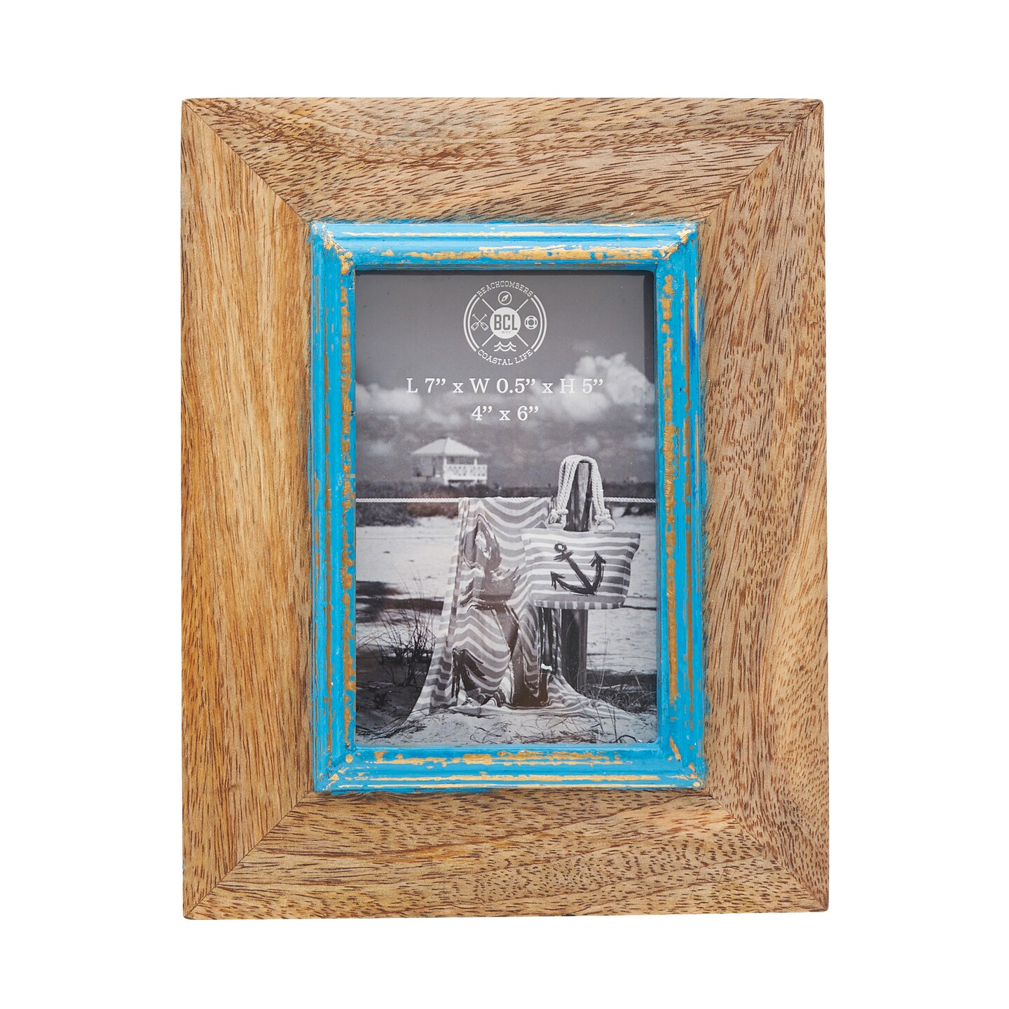 Natural/Turquoise Photo Frame 7.25 x 0.5 x 9.25 Inches.
