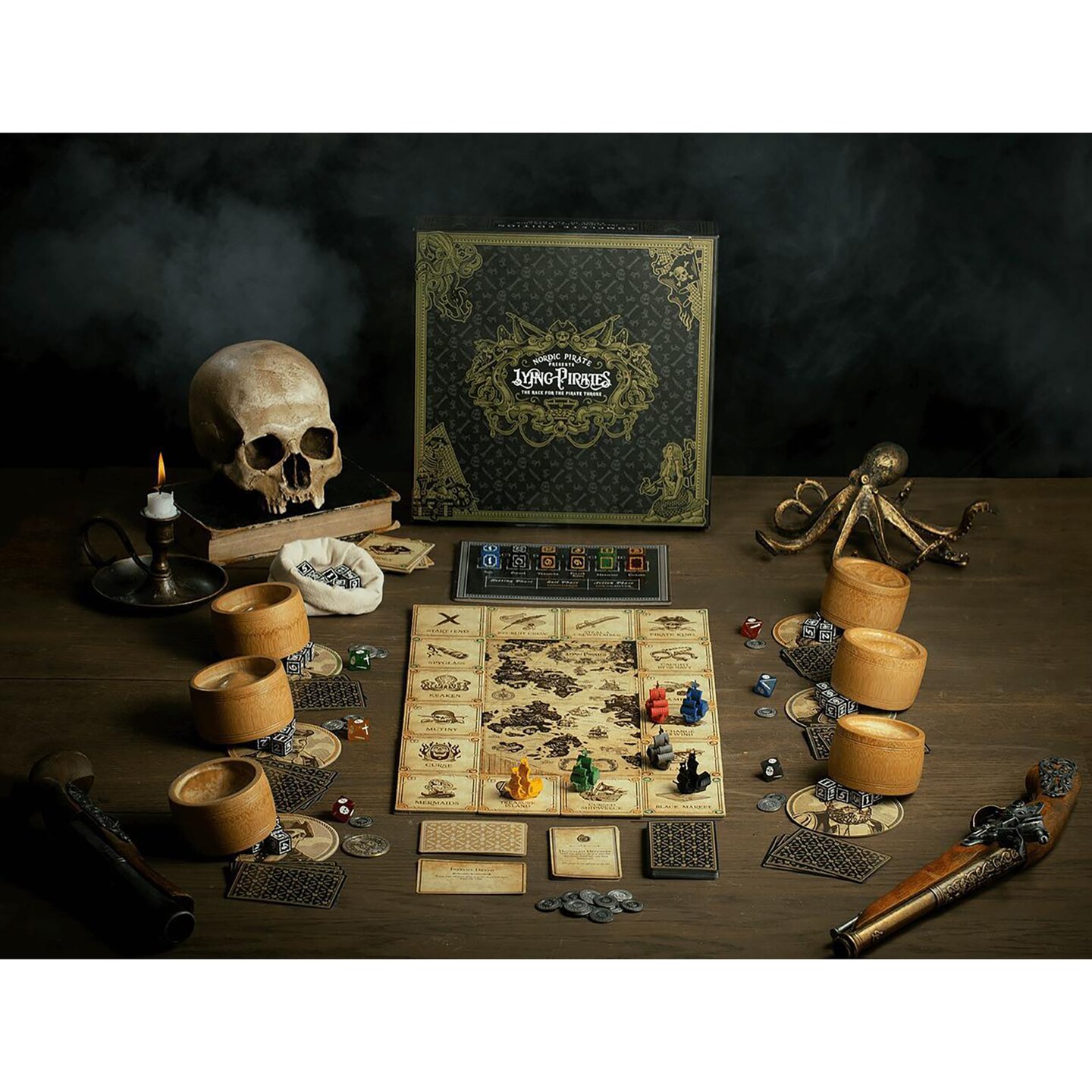 Nordic Pirate Games: Lying Pirates - Deluxe Edition - Dice Board Game, Bet-Sail-Action, Strategy &#x26; Luck, Fast-Paced Modular Play, Age 12+, 2-6 Players