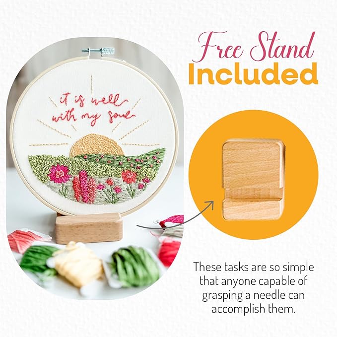 Embroidery Hoop, Easy Embroidery Kit for Beginners and Adults, Full Embroidery Hoop Kit with Needles and Thread Included (It is Well)